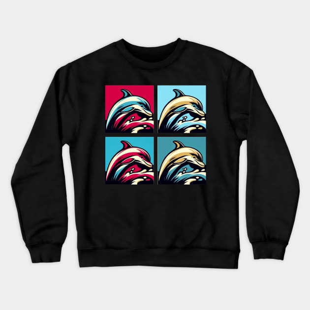 Dive into Delight: Pop Art Dolphin Print - Add Colorful Ocean Magic to Your Space! Crewneck Sweatshirt by PawPopArt